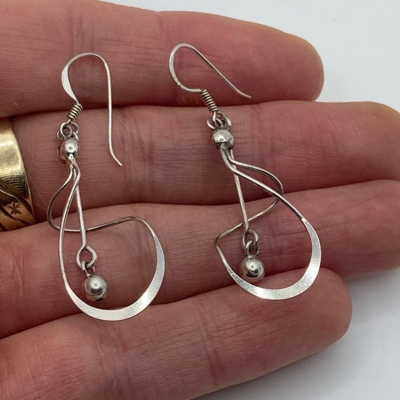Vtg Sterling Silver Abstract Wavy Ball Dangle Earrings 1.7” - Picture 4 of 6